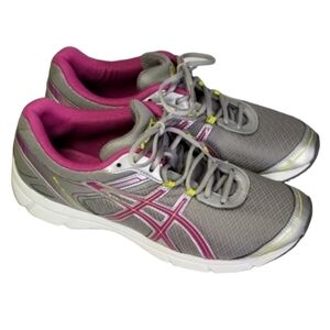 Asics Gel Gray,Silver & Pink Athletic Women's Lace Up Running Shoe Size 10 EUC